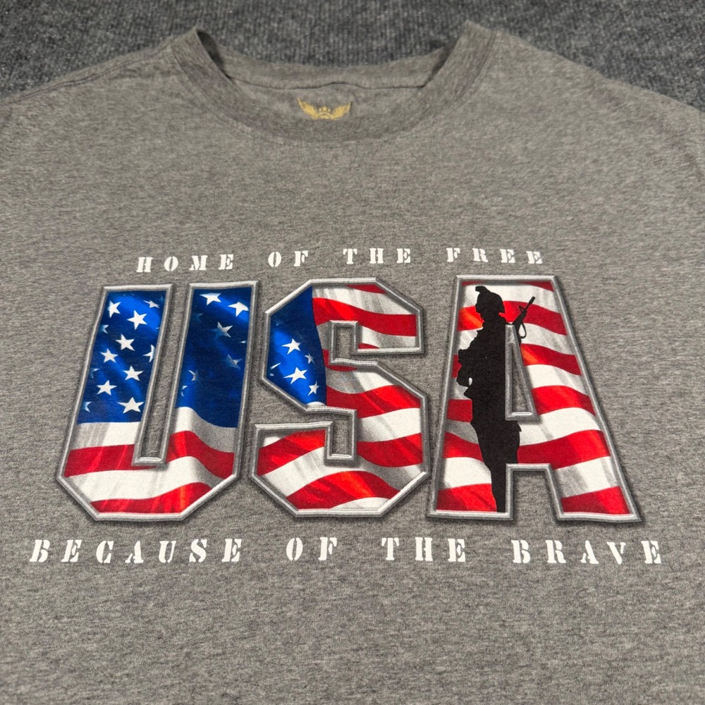 Faded Glory Mens USA Patriotic Muscle Tank Top Gray 2XL American Flag Soldiers